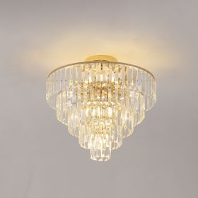 Gold Crystal Chandeliers,5-Tier Round Semi Flush Mount Chandelier Light Fixture,Large Contemporary Luxury Ceiling Lighting for Living Room Dining Room