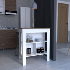 Kitchen Island Dozza, Three Shelves, White / Walnut Finish