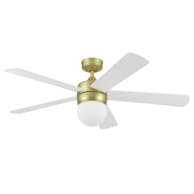 52" Brass Modern Ceiling Fan with 5 Blades, Light Kit, Remote & Reverse Airflow