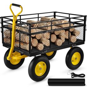 VEVOR Steel Garden Cart, Heavy Duty 1400 lbs Capacity, with Removable Mesh Sides to Convert into Flatbed, Utility Metal Wagon with 2-in-1 Handle and 1