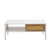 40.16" Rattan Coffee table, sliding door for storage, metal legs, Modern table for living room , white