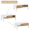 40.16" Rattan Coffee table, sliding door for storage, metal legs, Modern table for living room , white