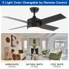 44 in. Indoor Matte Black Ceiling Fans with Dimmable Integrated LED Light and Remote Control