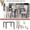 Faux Marble 5-Piece Dining Set Table with 4 Thicken Cushion Dining Chairs Home Furniture, White/Beige+Black