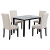 Faux Marble 5-Piece Dining Set Table with 4 Thicken Cushion Dining Chairs Home Furniture, White/Beige+Black