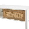 40.16" Rattan Coffee table, sliding door for storage, metal legs, Modern table for living room , white