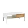 40.16" Rattan Coffee table, sliding door for storage, metal legs, Modern table for living room , white