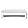 Channel Tufted Bench with Metal Shelf White Sherpa Upholstered Benches End of Bed Ottoman for Bedroom, Living Room, Entryway (White)