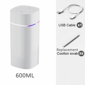 Portable Mist Humidifier; 600ml Small Desk Cool Mini Humidifier With Colorful Night Light; USB Personal Desktop Humidifiers (Composition: Humidifier+6filter, Color: White-Double Spray)