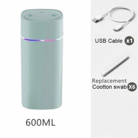 Portable Mist Humidifier; 600ml Small Desk Cool Mini Humidifier With Colorful Night Light; USB Personal Desktop Humidifiers (Composition: Humidifier+6filter, Color: Green-Double Spray)