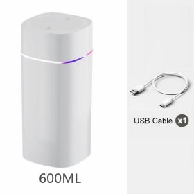 Portable Mist Humidifier; 600ml Small Desk Cool Mini Humidifier With Colorful Night Light; USB Personal Desktop Humidifiers (Composition: Humidifier, Color: White-Double Spray)