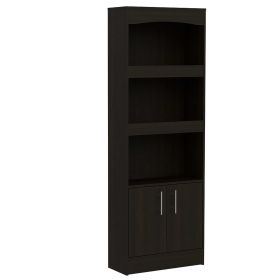 Durango Bookcase; Three Shelves; Double Door Cabinet (Color: Black)