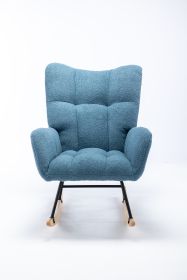 Rocking Chair, Soft Teddy Velvet Fabric Rocking Chair for Nursery, Comfy Wingback Glider Rocker with Safe Solid Wood Base for Living Room Bedroom Balc (Color: Blue)