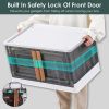 2Pcs 32L Foldable Storage Bins with Lid Collapsible Stackable Closet Organizer Containers with Front Door Lock 4Pcs Wheels