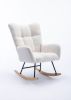 Rocking Chair, Soft Teddy Velvet Fabric Rocking Chair for Nursery, Comfy Wingback Glider Rocker with Safe Solid Wood Base for Living Room Bedroom Balc